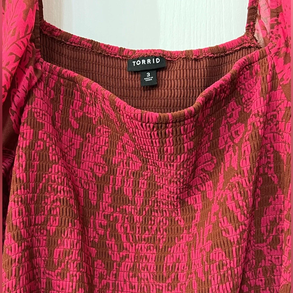 Torrid Tea Length Smocked Bodice A-Line Leaf Print Dress Size 3x